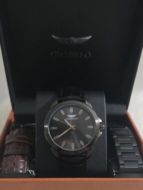 Gianello Men's Black Dial Watch with Extra Straps
